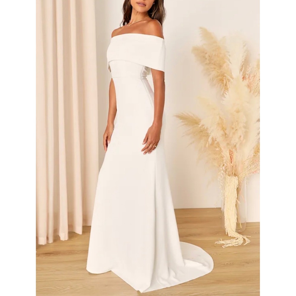 Lulus Exceptional Romance White Off the Shoulder Mermaid Maxi Gown Medium 2680